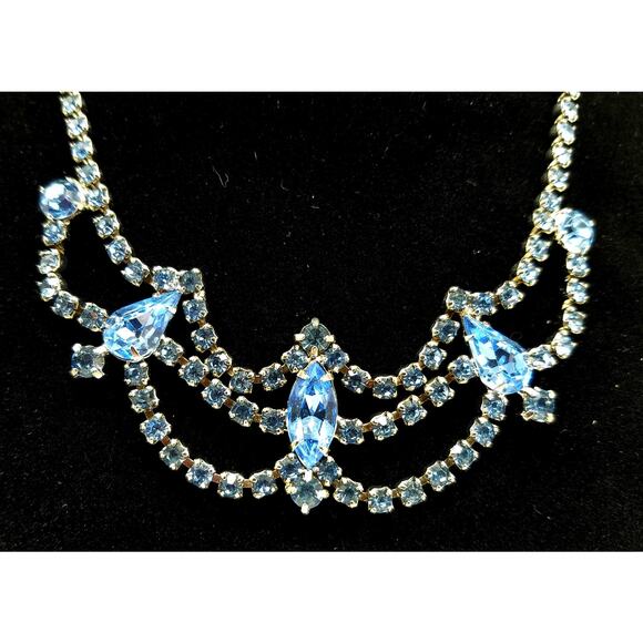 Vintage La Rel Blue Rhinestone Necklace 1950s Prong Set Bridal Prom Jewelry - Picture 5 of 10